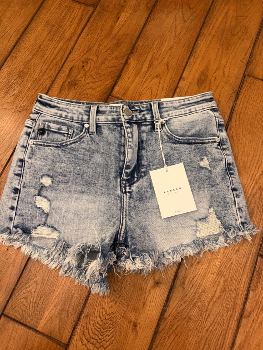 KanCan Bleached Light Blue Distressed Denim Shorts